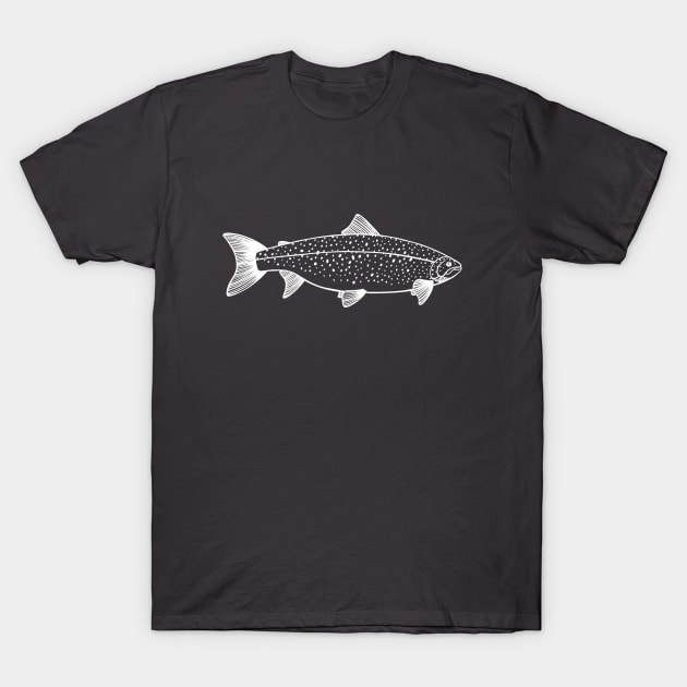 Landlocked Salmon detailed fish drawing T-Shirt by Green Paladin
